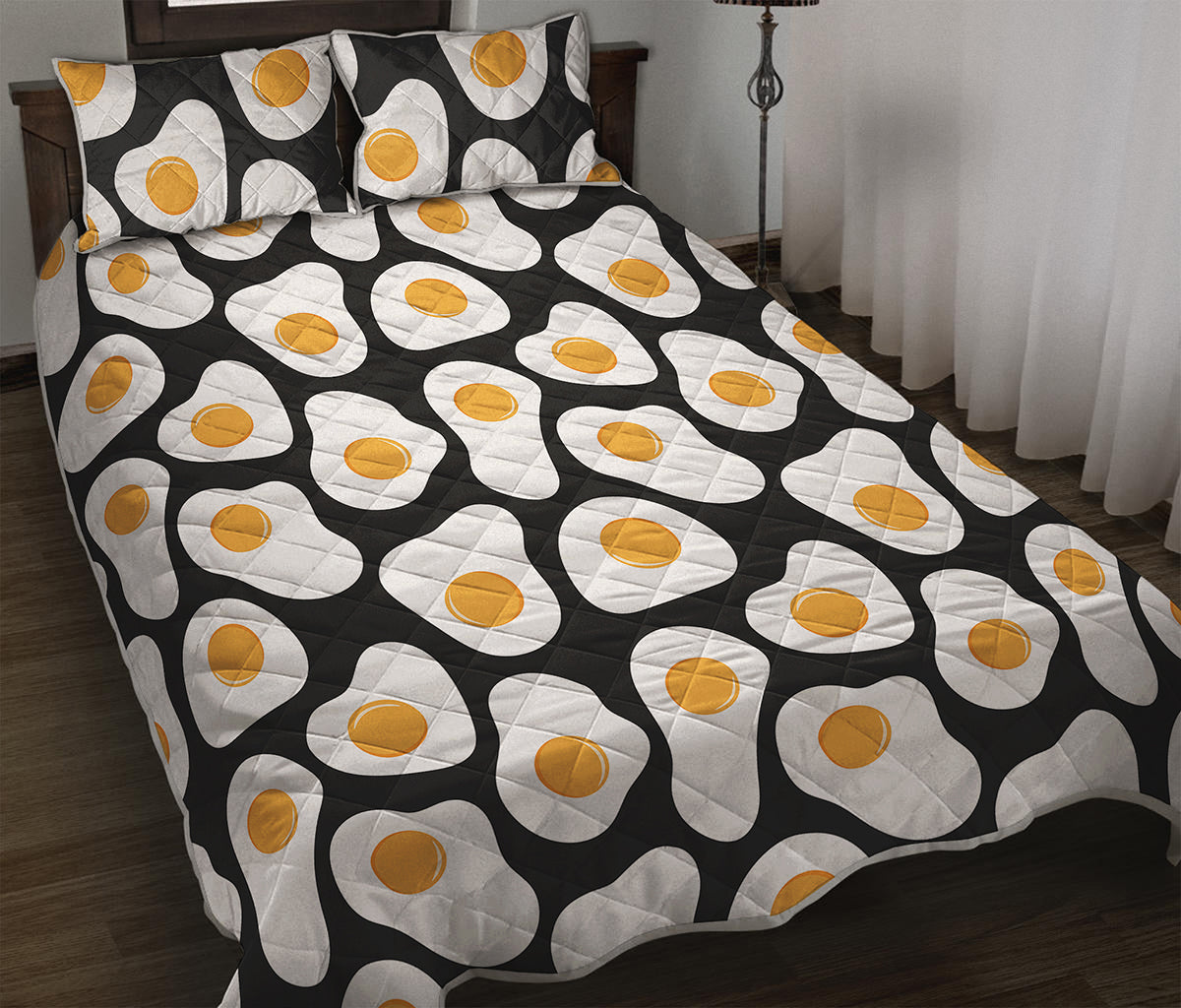 Black Fried Eggs Pattern Print Quilt Bed Set