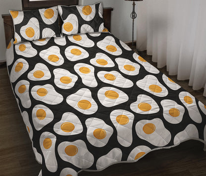 Black Fried Eggs Pattern Print Quilt Bed Set