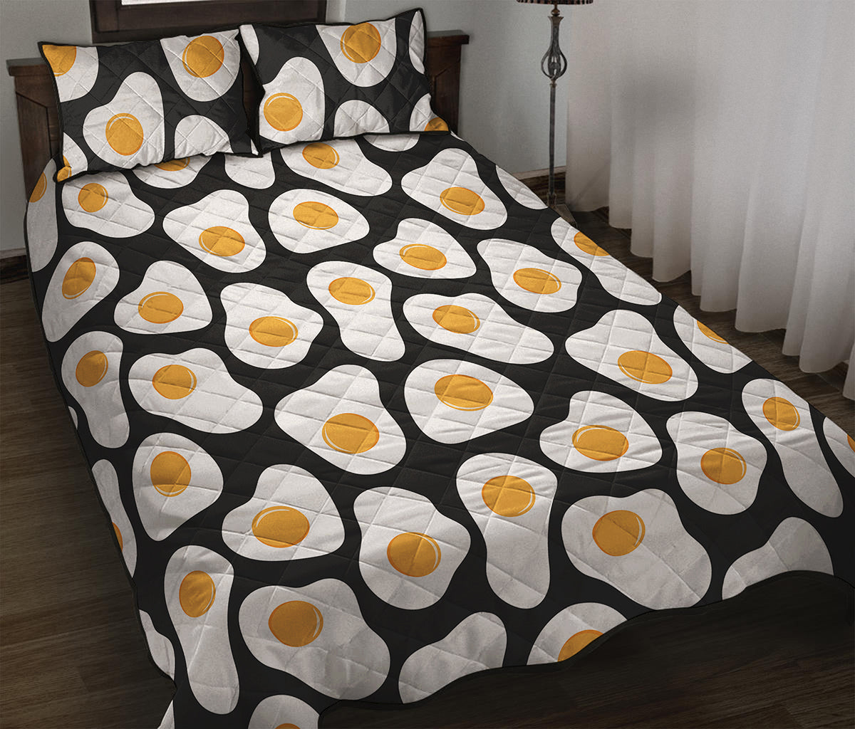 Black Fried Eggs Pattern Print Quilt Bed Set