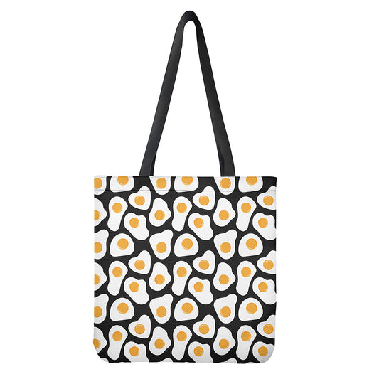 Black Fried Eggs Pattern Print Tote Bag