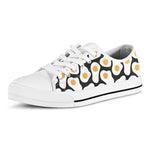 Black Fried Eggs Pattern Print White Low Top Shoes