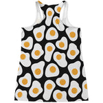 Black Fried Eggs Pattern Print Women's Racerback Tank Top