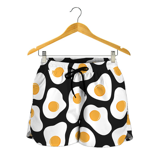 Black Fried Eggs Pattern Print Women's Shorts
