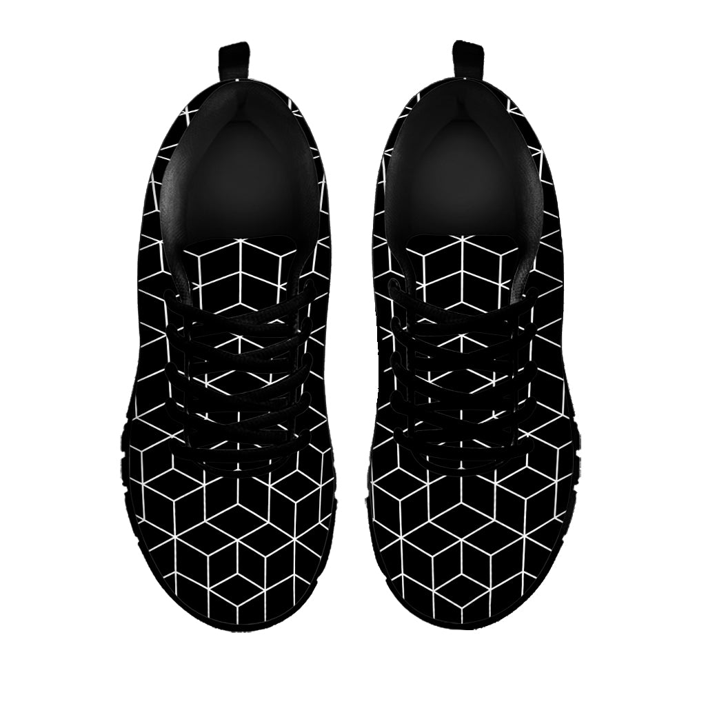 Black Geometric Cube Shape Pattern Print Black Sneakers