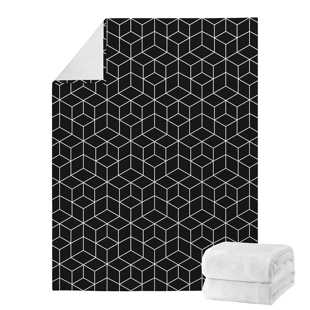 Black Geometric Cube Shape Pattern Print Blanket