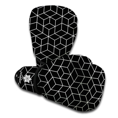 Black Geometric Cube Shape Pattern Print Boxing Gloves