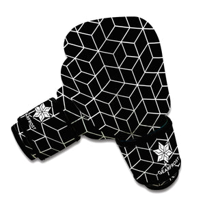 Black Geometric Cube Shape Pattern Print Boxing Gloves