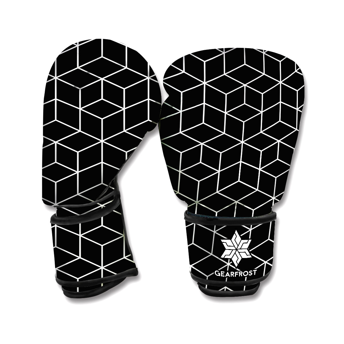 Black Geometric Cube Shape Pattern Print Boxing Gloves