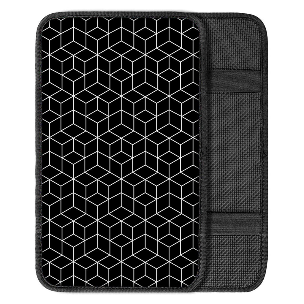 Black Geometric Cube Shape Pattern Print Car Center Console Cover