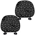 Black Geometric Cube Shape Pattern Print Car Headrest Covers