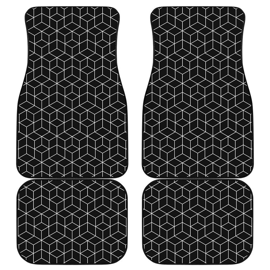 Black Geometric Cube Shape Pattern Print Front and Back Car Floor Mats