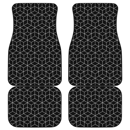 Black Geometric Cube Shape Pattern Print Front and Back Car Floor Mats