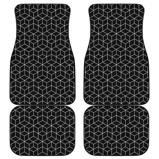 Black Geometric Cube Shape Pattern Print Front and Back Car Floor Mats