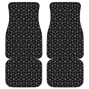 Black Geometric Cube Shape Pattern Print Front and Back Car Floor Mats