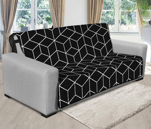 Black Geometric Cube Shape Pattern Print Futon Protector