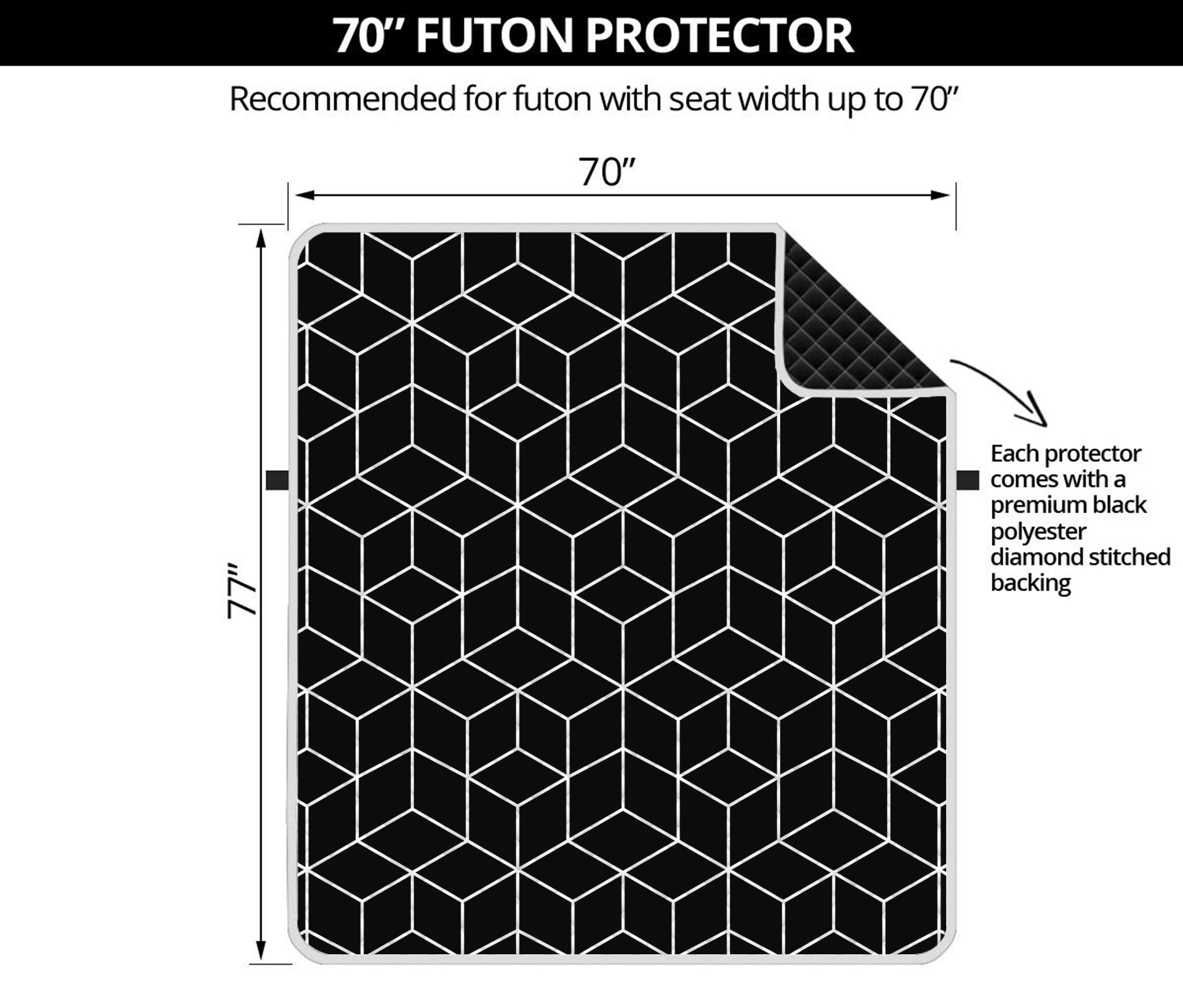 Black Geometric Cube Shape Pattern Print Futon Protector