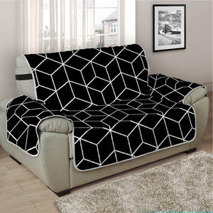 Black Geometric Cube Shape Pattern Print Half Sofa Protector