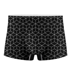 Black Geometric Cube Shape Pattern Print Men's Boxer Briefs