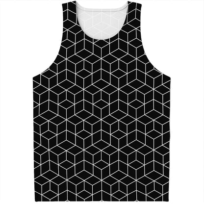 Black Geometric Cube Shape Pattern Print Men's Tank Top
