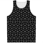 Black Geometric Cube Shape Pattern Print Men's Tank Top