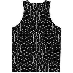 Black Geometric Cube Shape Pattern Print Men's Tank Top