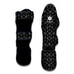 Black Geometric Cube Shape Pattern Print Muay Thai Shin Guard