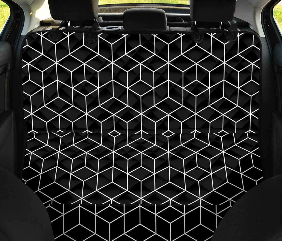 Black Geometric Cube Shape Pattern Print Pet Car Back Seat Cover