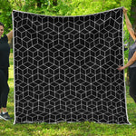Black Geometric Cube Shape Pattern Print Quilt