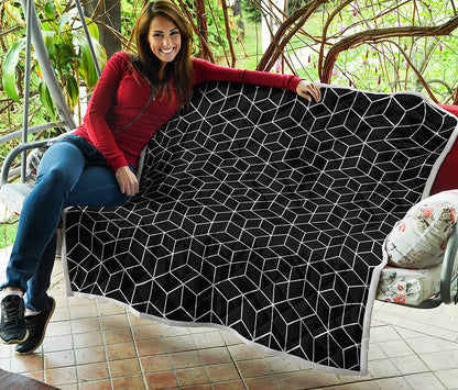 Black Geometric Cube Shape Pattern Print Quilt