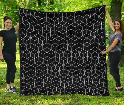 Black Geometric Cube Shape Pattern Print Quilt