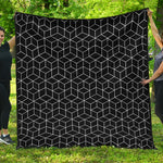 Black Geometric Cube Shape Pattern Print Quilt