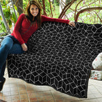 Black Geometric Cube Shape Pattern Print Quilt