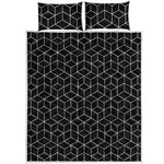 Black Geometric Cube Shape Pattern Print Quilt Bed Set