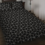 Black Geometric Cube Shape Pattern Print Quilt Bed Set