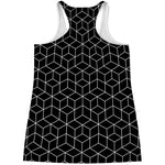 Black Geometric Cube Shape Pattern Print Women's Racerback Tank Top