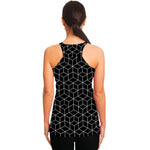 Black Geometric Cube Shape Pattern Print Women's Racerback Tank Top