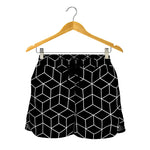 Black Geometric Cube Shape Pattern Print Women's Shorts