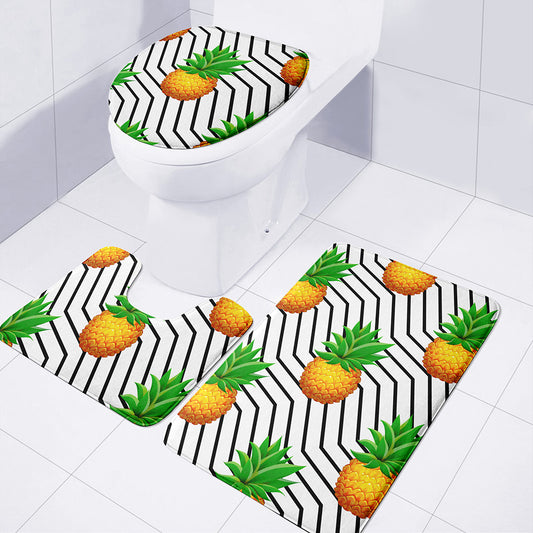 Black Geometric Pineapple Pattern Print 3 Piece Bath Mat Set