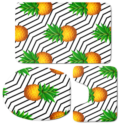 Black Geometric Pineapple Pattern Print 3 Piece Bath Mat Set