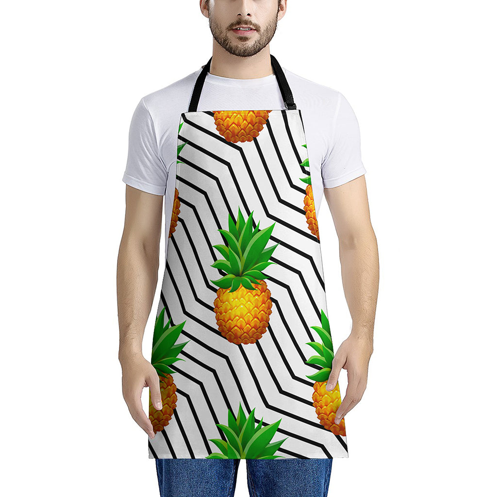 Black Geometric Pineapple Pattern Print Apron