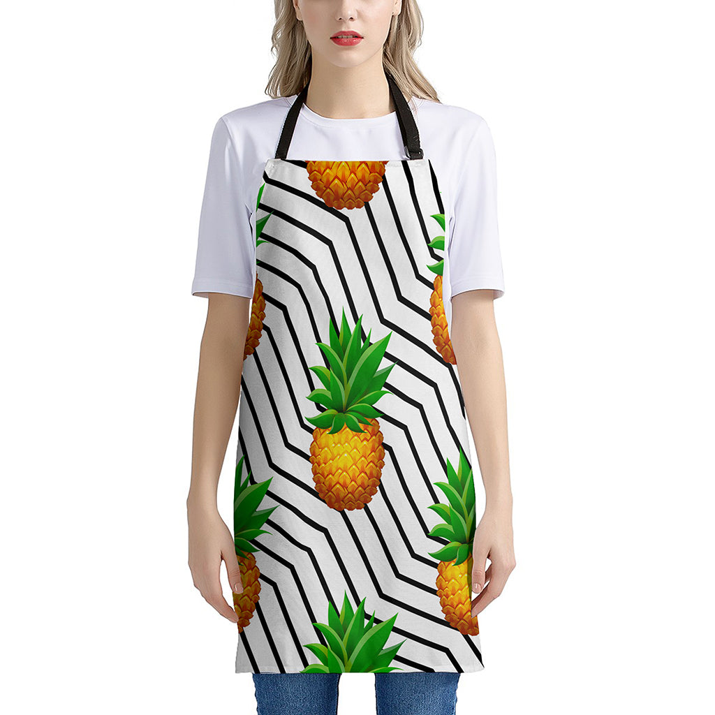 Black Geometric Pineapple Pattern Print Apron
