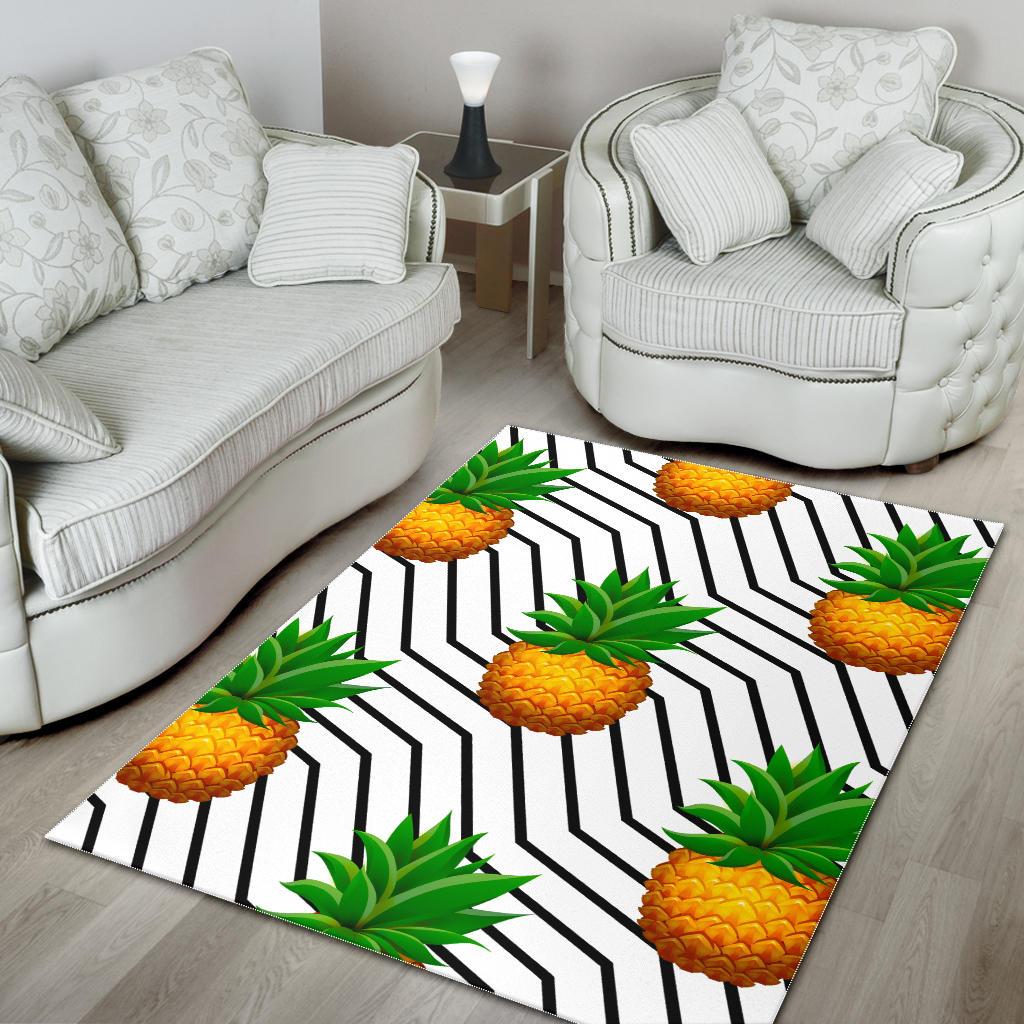 Black Geometric Pineapple Pattern Print Area Rug GearFrost