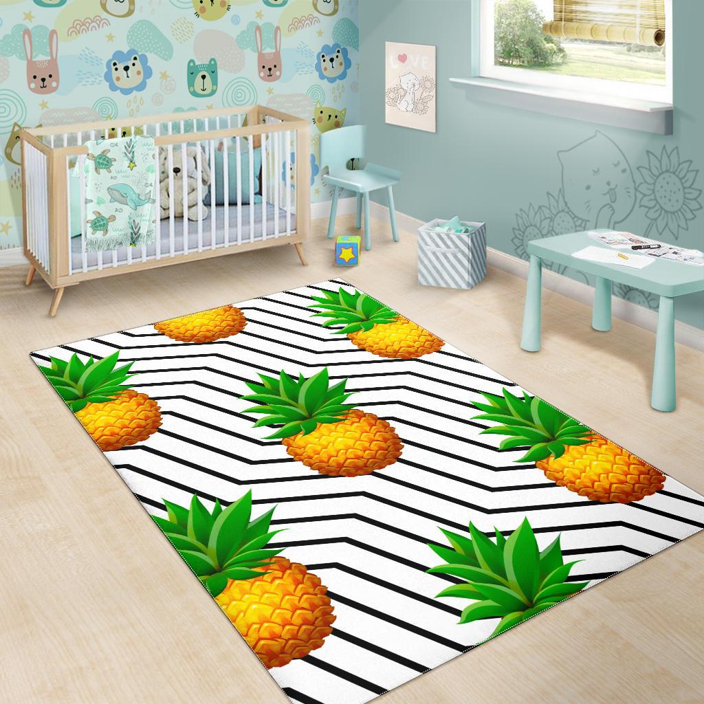 Black Geometric Pineapple Pattern Print Area Rug GearFrost