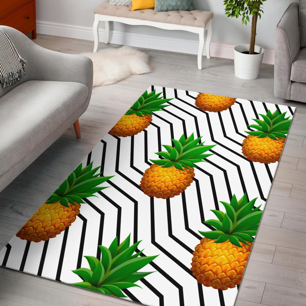 Black Geometric Pineapple Pattern Print Area Rug GearFrost