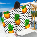 Black Geometric Pineapple Pattern Print Beach Sarong Wrap
