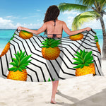 Black Geometric Pineapple Pattern Print Beach Sarong Wrap
