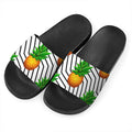 Black Geometric Pineapple Pattern Print Black Slide Sandals