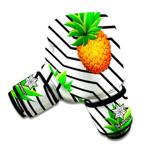 Black Geometric Pineapple Pattern Print Boxing Gloves