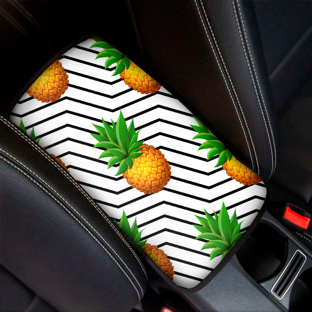 Black Geometric Pineapple Pattern Print Car Center Console Cover