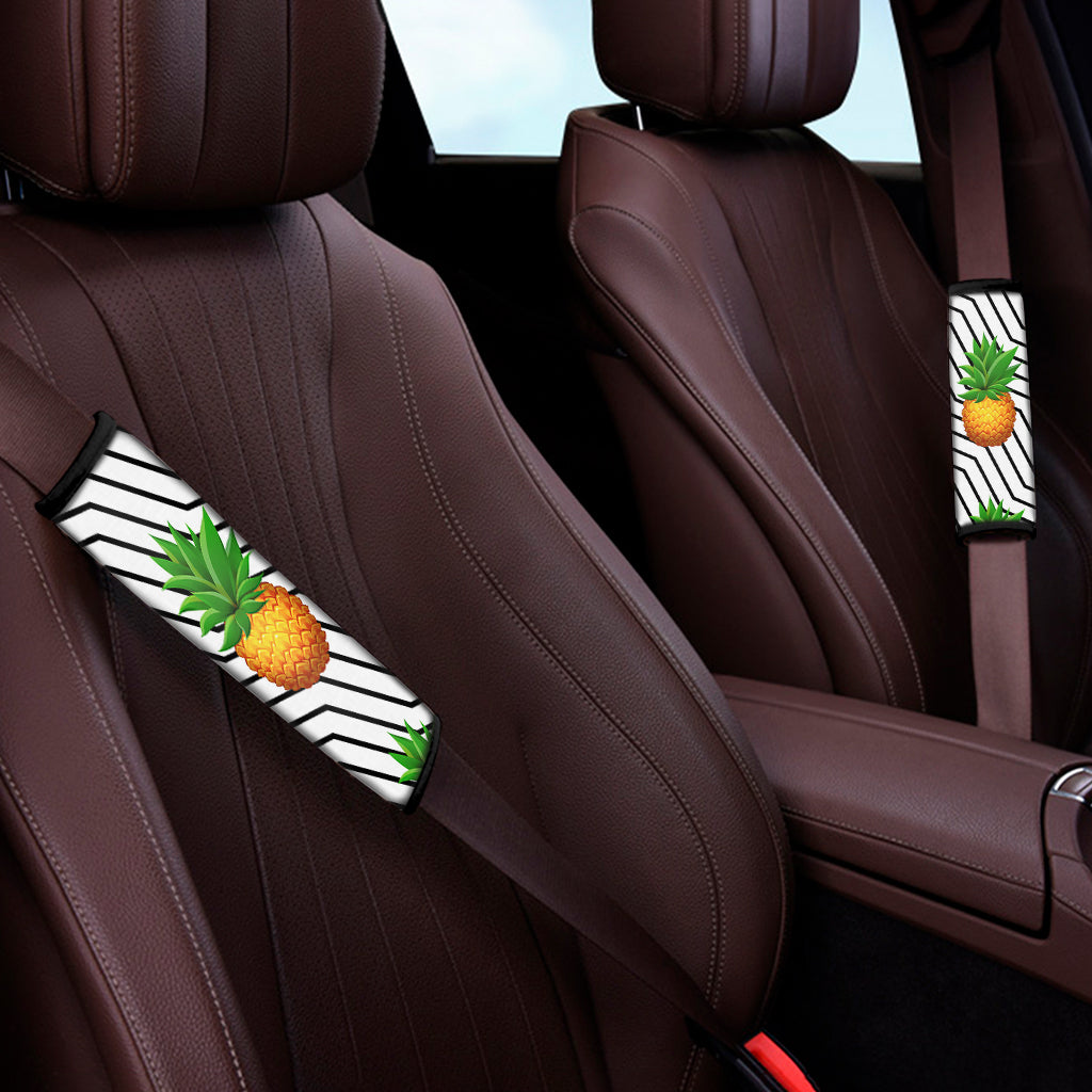 Black Geometric Pineapple Pattern Print Car Seat Belt Covers